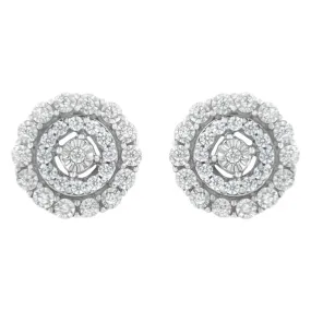 10KT White Gold 1/2 cttw Double Halo Brilliant Round-Cut Diamond Stud Earrings (I-J Clarity, I2-I3 Color)