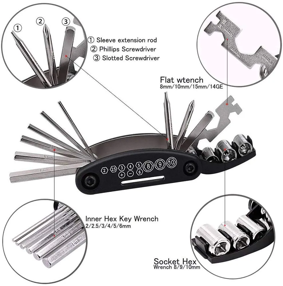 16 in 1 Multi-Function Bicycle Repair Kit