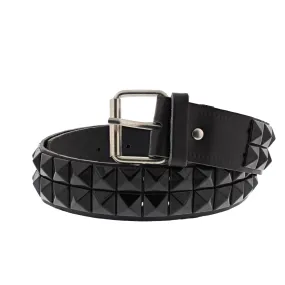 2 Row Pyramid Black on Black PU Belt