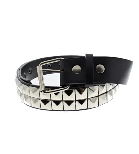 2 Row Pyramid Studded Black PU Belt with Popper Buckle