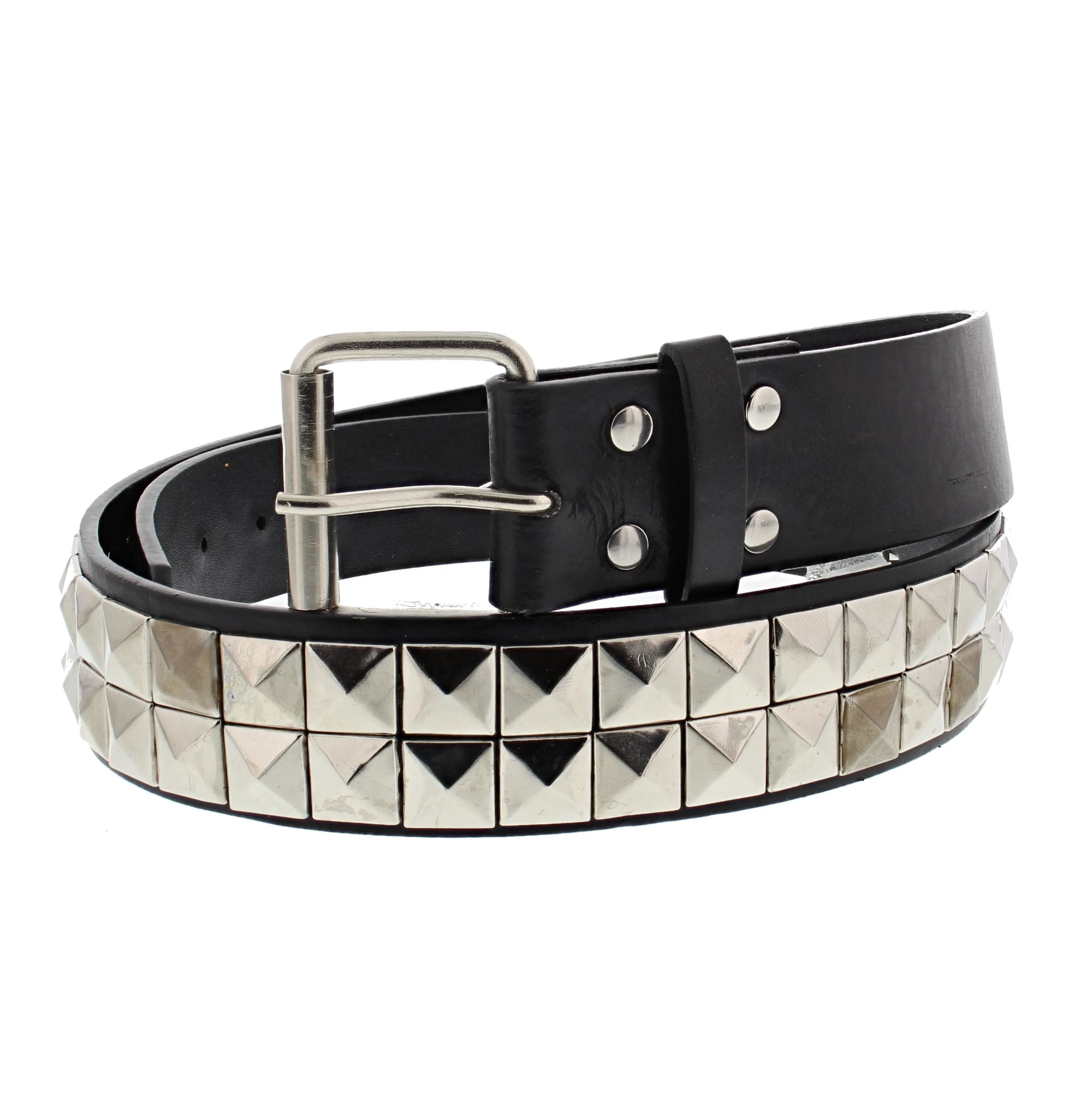 2 Row Pyramid Studded Black PU Belt