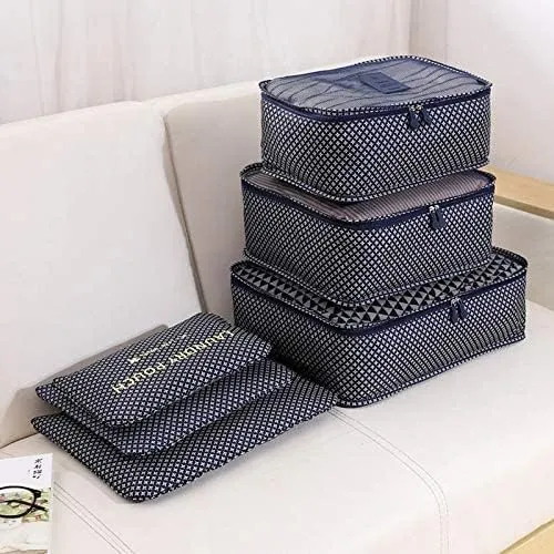 6 Pcs Waterproof Travel Storage Bag(Navy Printed)