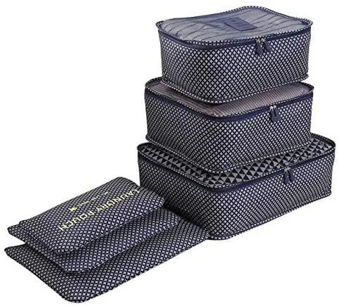 6 Pcs Waterproof Travel Storage Bag(Navy Printed)