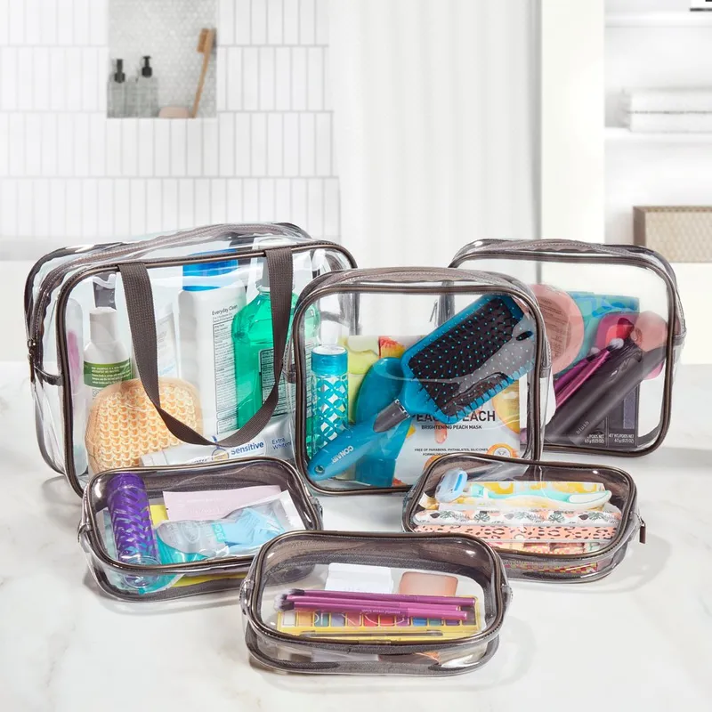 6-Piece PVC Cosmetic Makeup Bag Set, Clear