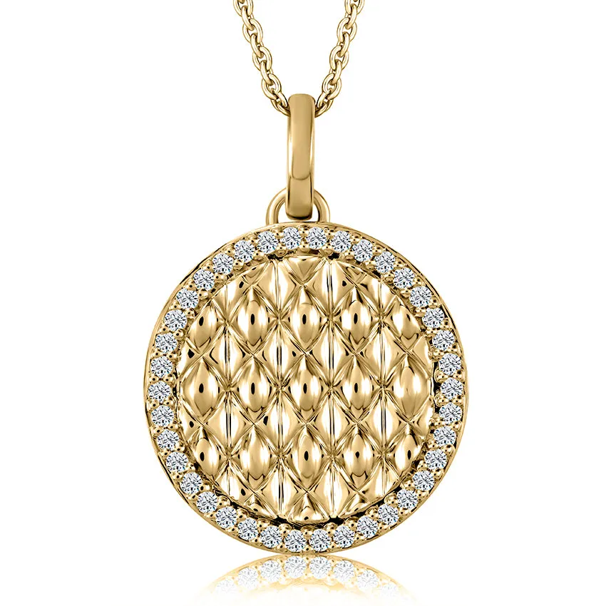 A. Jaffe 14K Yellow Gold 0.19cttw. Diamond Border Quilted Center Pendant Necklace