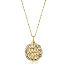 A. Jaffe 14K Yellow Gold 0.19cttw. Diamond Border Quilted Center Pendant Necklace