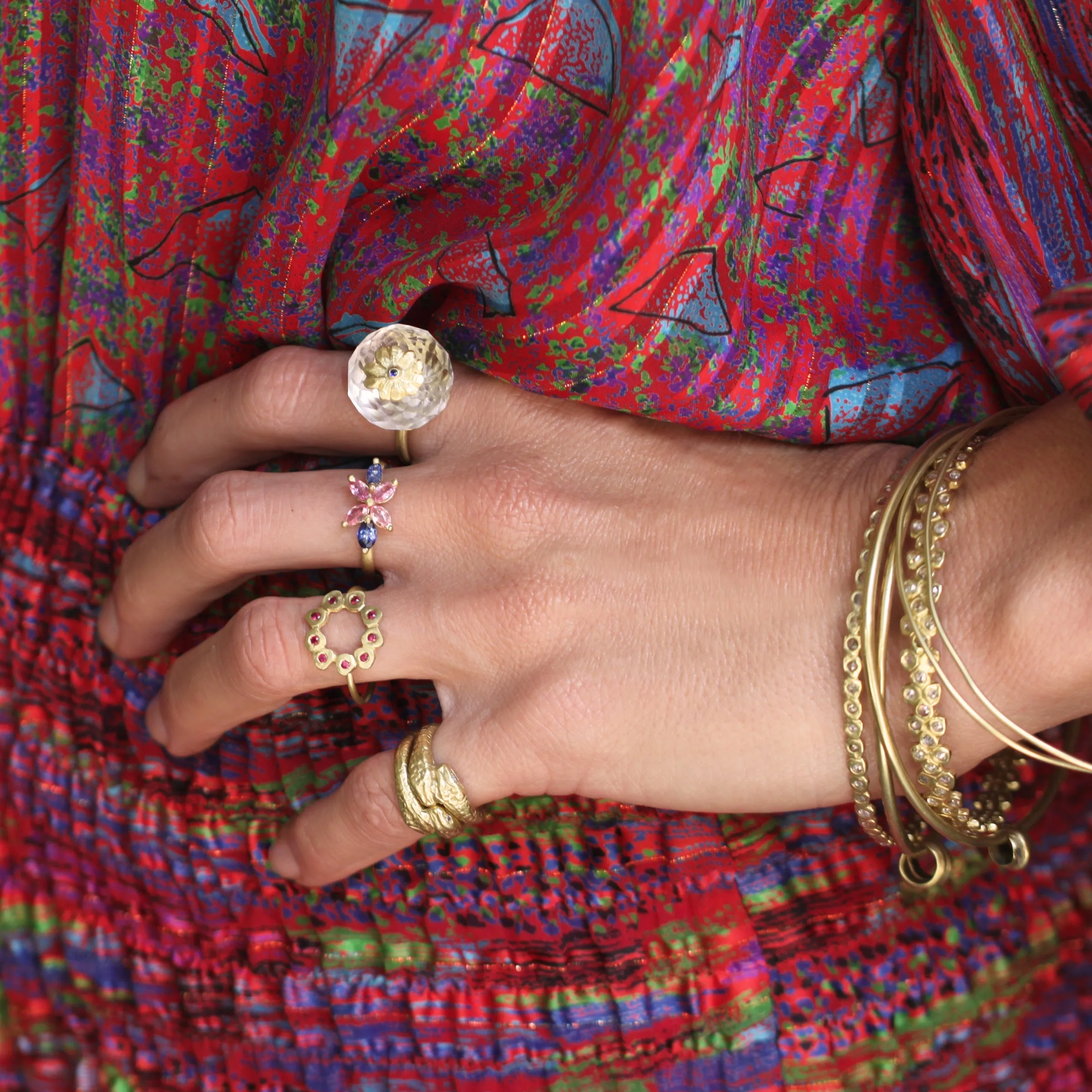 An Antique Quartz   Sapphire Flower Ring