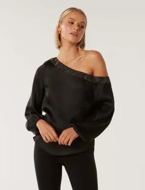 Anya Asymmetrical Embellished Satin Top