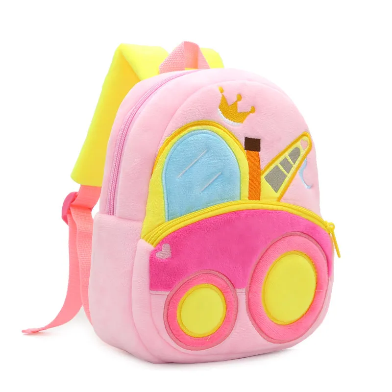 Anykidz 3D Pink Crane School Backpack Cute Vehicle With Cartoon Designs Children Toddler Plush Bag For Baby Girls and Boys