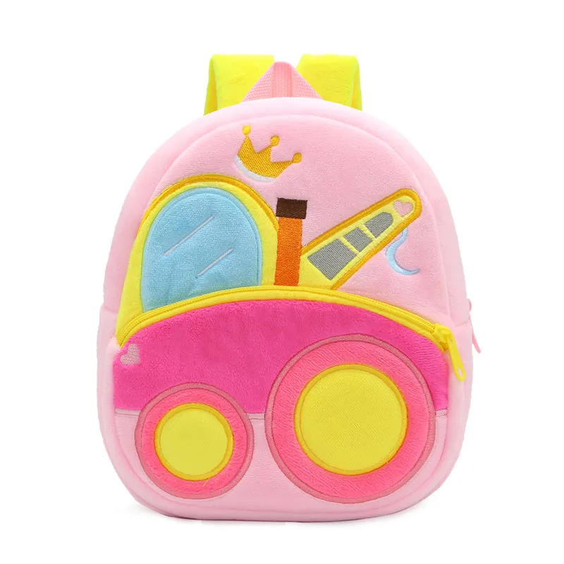 Anykidz 3D Pink Crane School Backpack Cute Vehicle With Cartoon Designs Children Toddler Plush Bag For Baby Girls and Boys