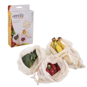 Appetito Cotton Net Produce Bags - Set of 3 - Assorted Sizes