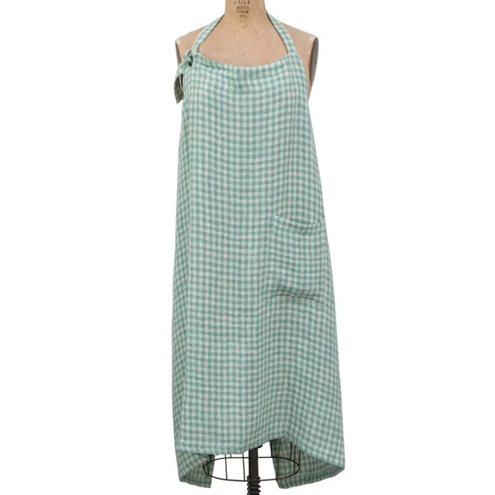 Aqua Gingham Woven Cotton Apron