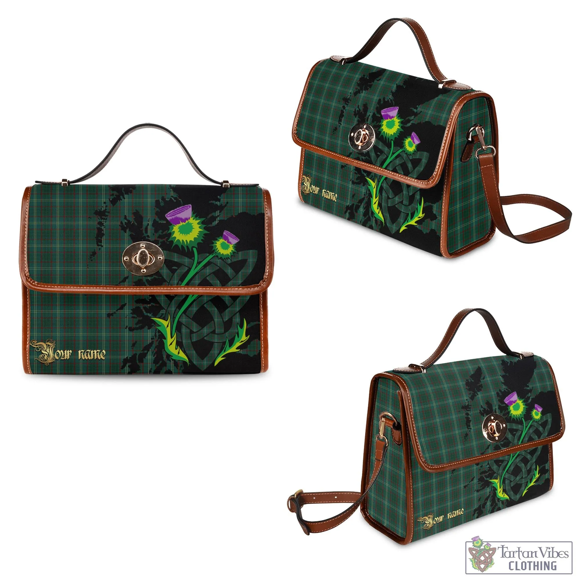 Armagh County Ireland Tartan Waterproof Canvas Bag with Scotland Map and Thistle Celtic Accents