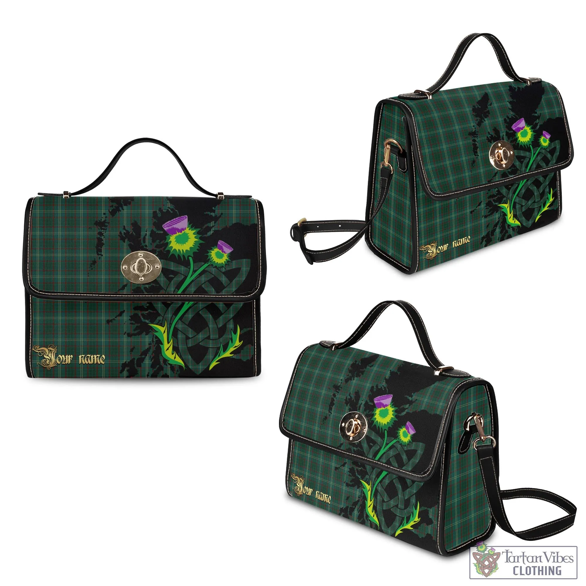 Armagh County Ireland Tartan Waterproof Canvas Bag with Scotland Map and Thistle Celtic Accents