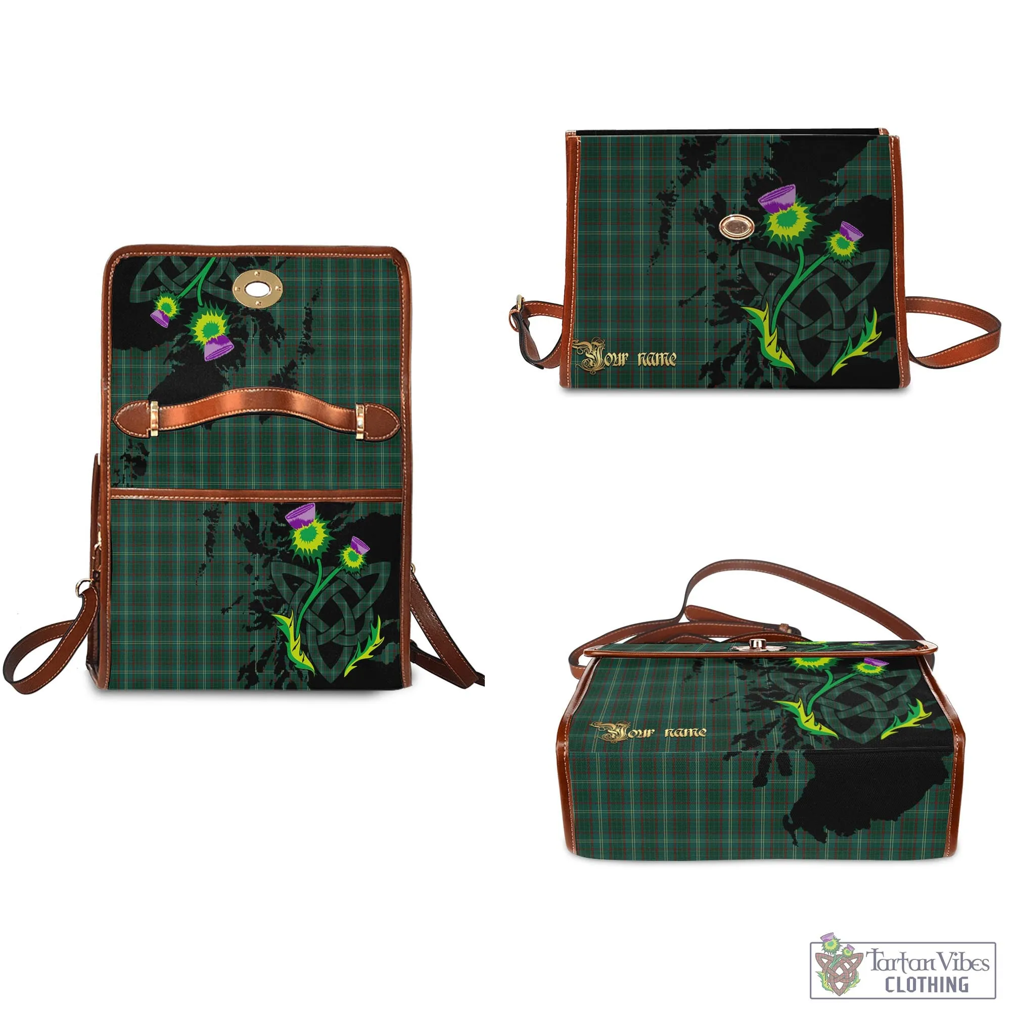 Armagh County Ireland Tartan Waterproof Canvas Bag with Scotland Map and Thistle Celtic Accents