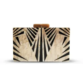 Art Deco Geometric Pattern Acrylic Clutch Purse in Black and Gold