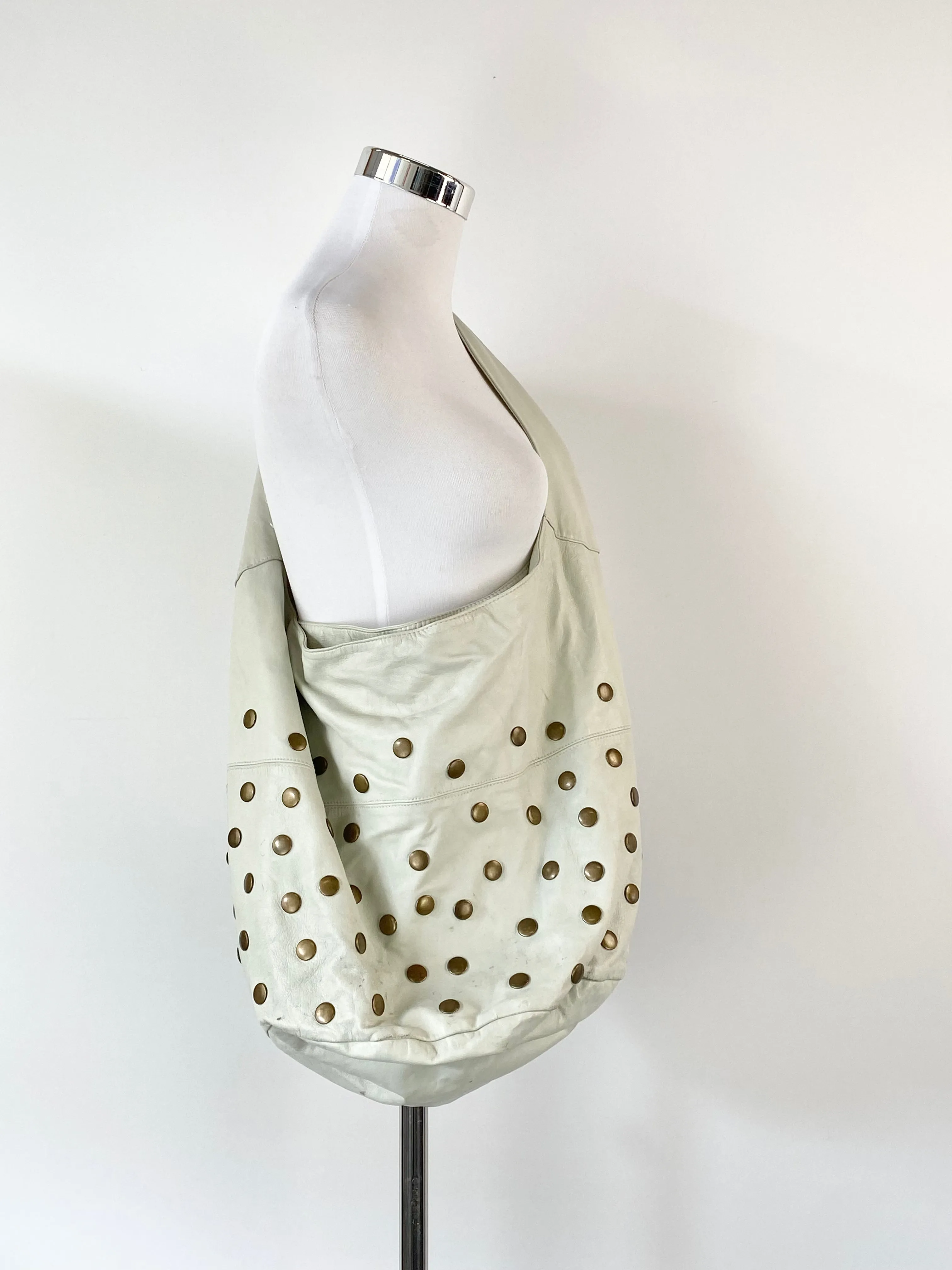 Ashley Fogel Stone Grey Leather Oversized Studded Shoulder Bag