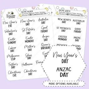 Australian National Public Holiday Script Stickers