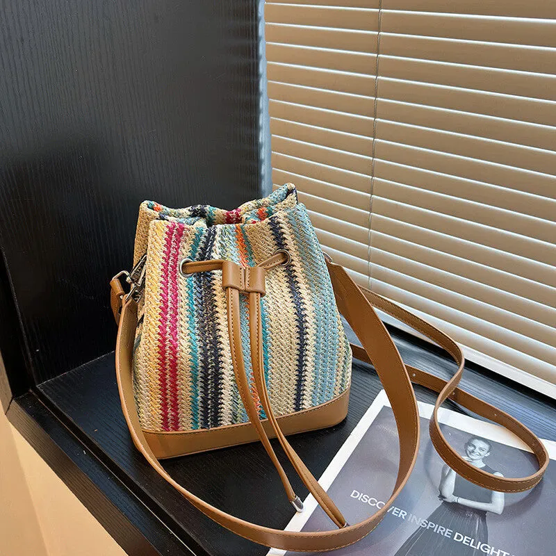 Babakud Retro Chic Straw Bucket Bag