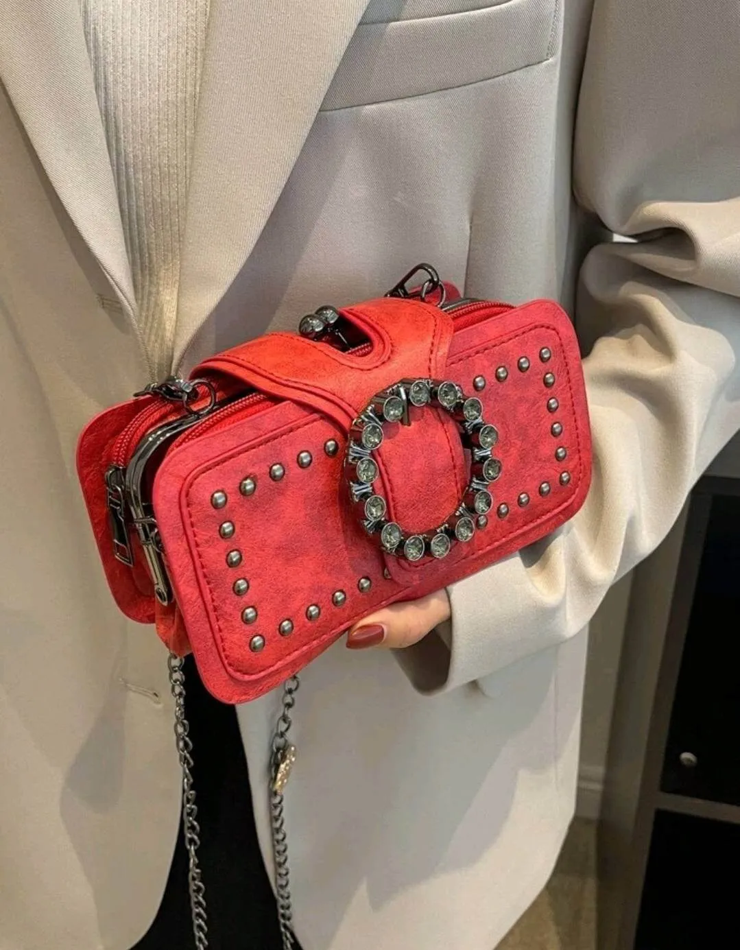 Bag - Shoulder - red studded