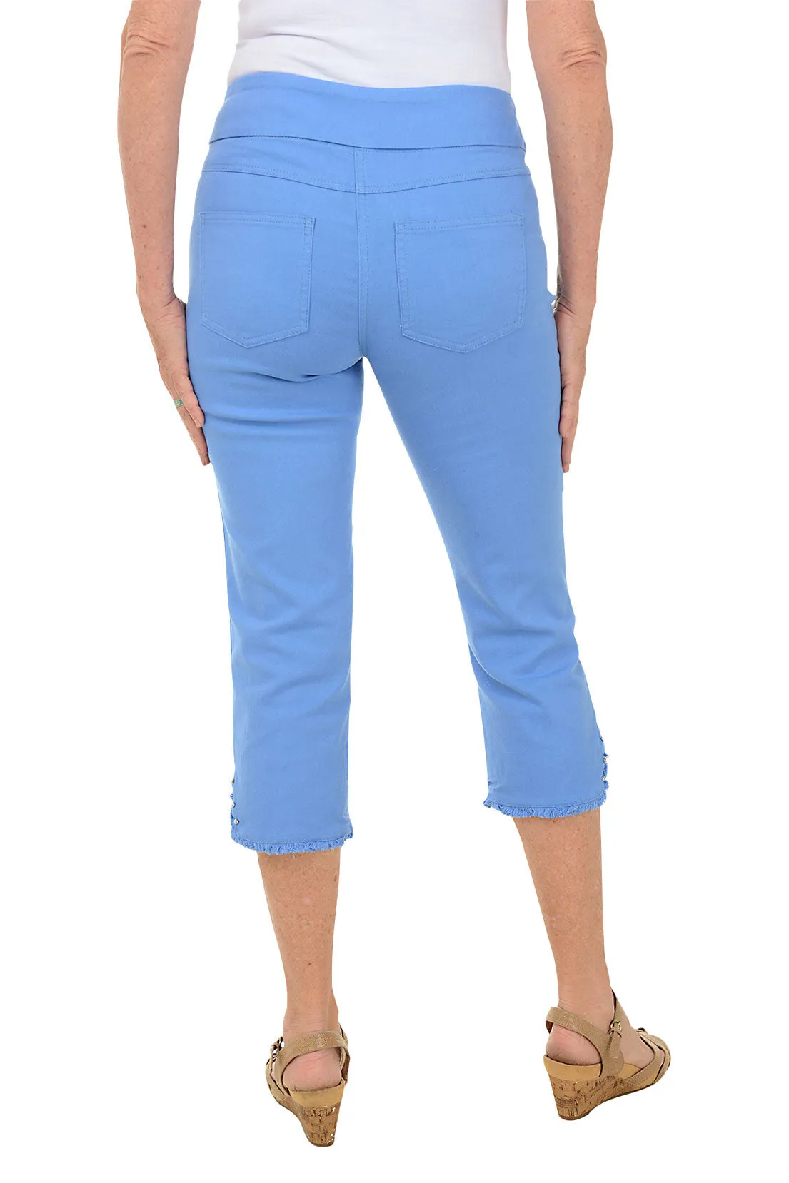 Bali Blue Frayed Hem Denim Capri Pant