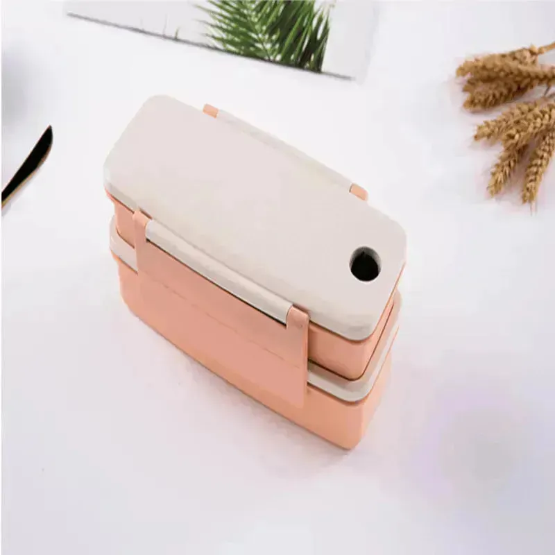 Bamboo fiber lunch box double-layered lunch box tableware set