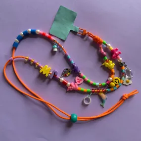 Beaded neon phone strap lanyard