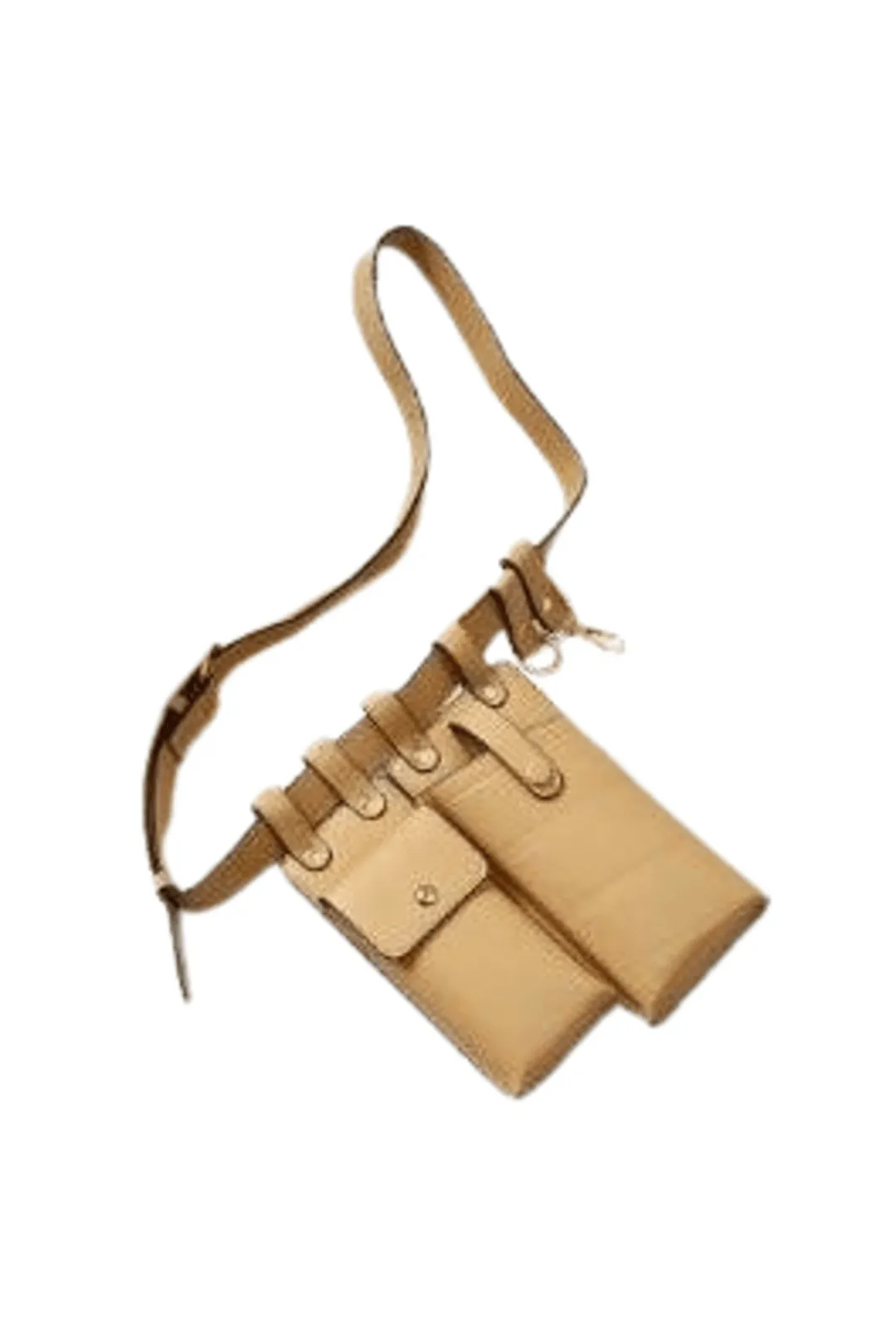 Beige Leather Twin Pouch Belt