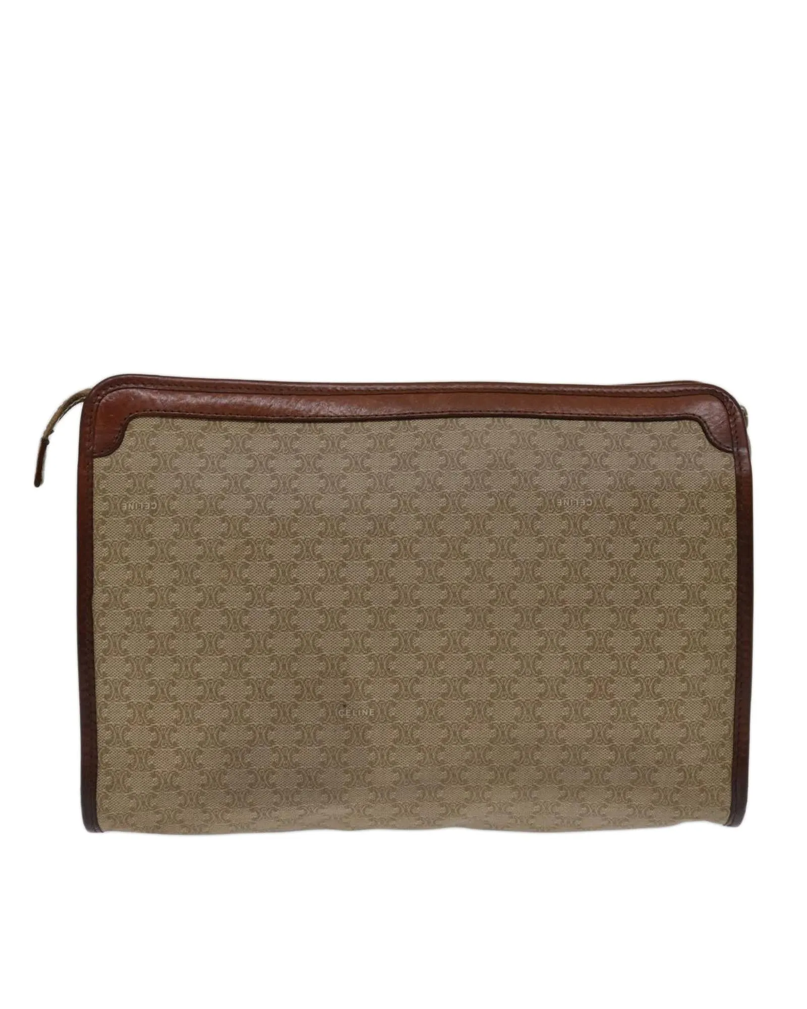 Beige Macadam Canvas Clutch Bag by Celine