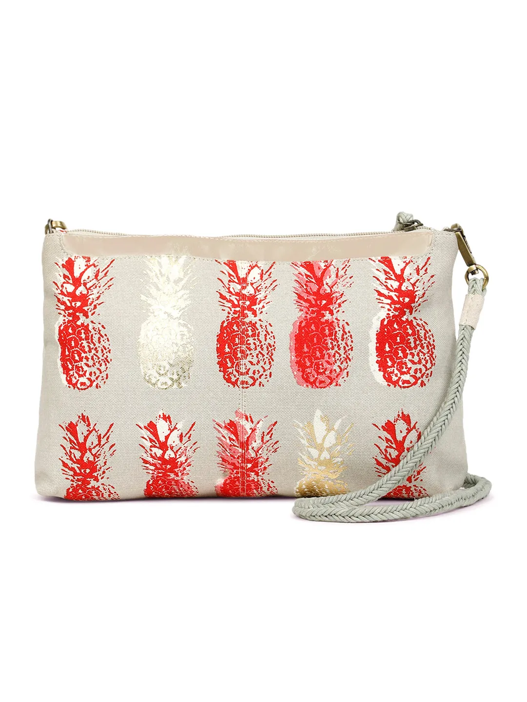 Berrylush Women Grey Pineapple Printed Canvas Small Clutch/Sling Bag