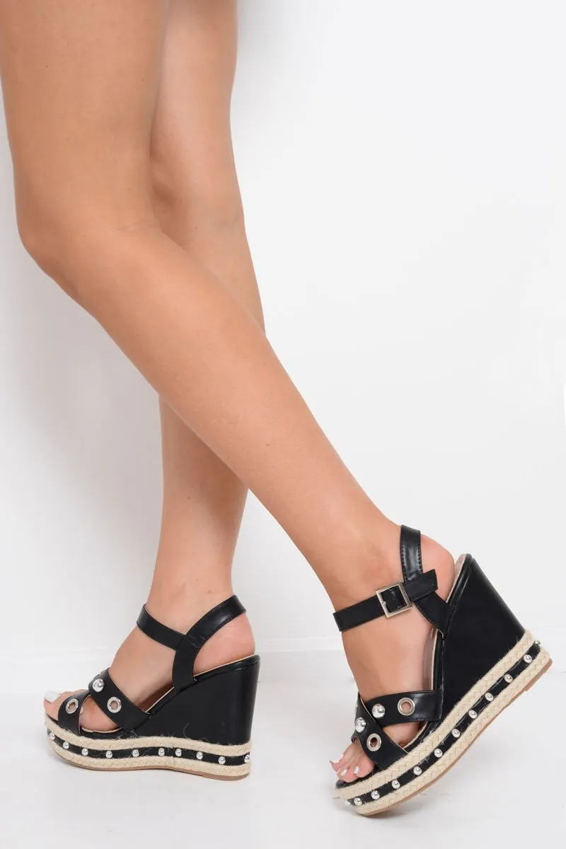 Black PU Studded Platforms - Keiko