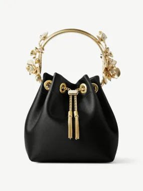 Black satin bucket bag