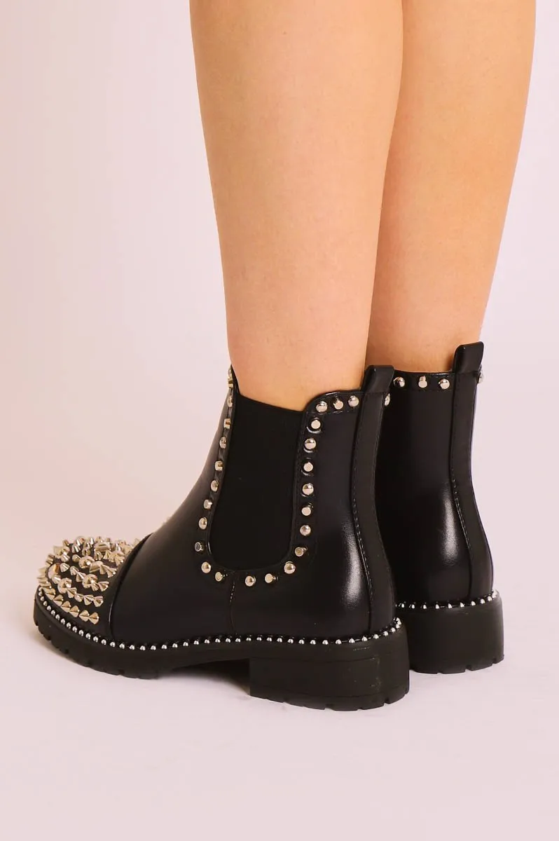 Black Silver Studded Chelsea Ankle Boot - Harini