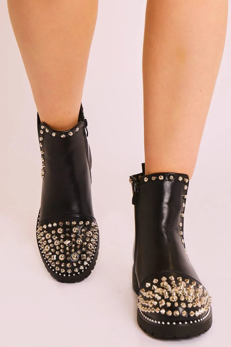 Black Silver Studded Chelsea Ankle Boot - Harini