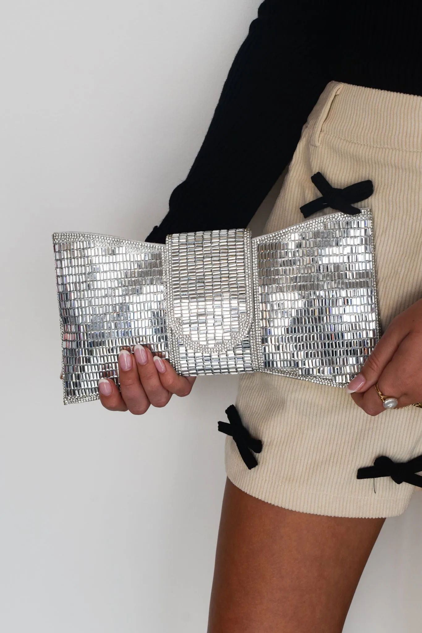 Bow Clutch Purse- Silver