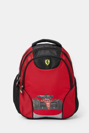 Boys Red Ferrari Time Road Print Backpack (18 Inch)