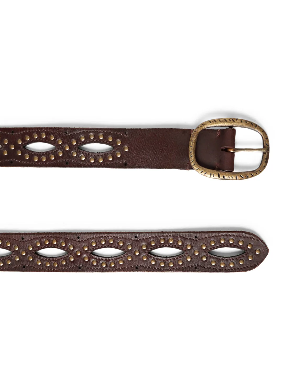 Brown Laser With Studded Leather Belt For Women By Art N Vintage