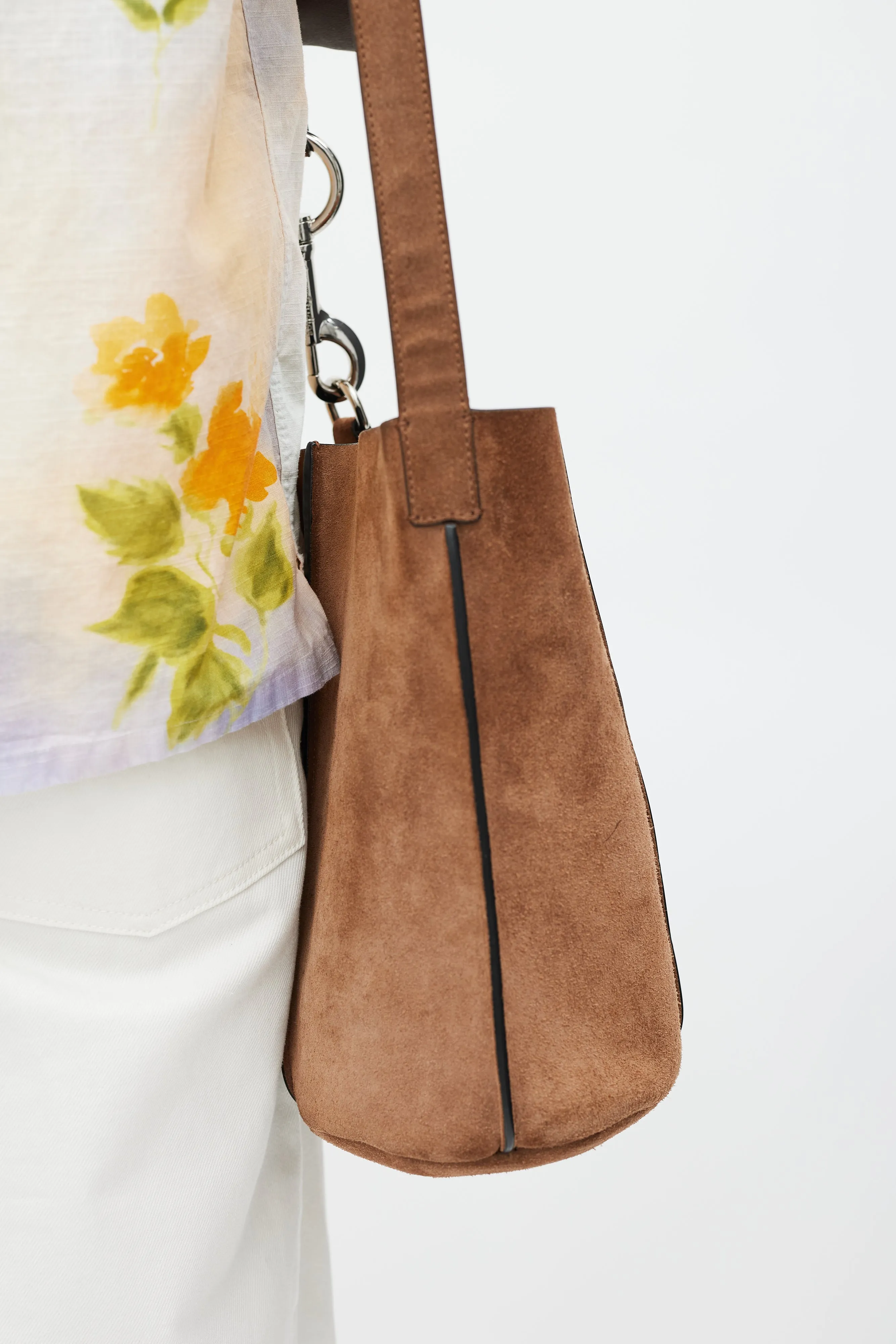 Brown Suede Market Bucket Bag