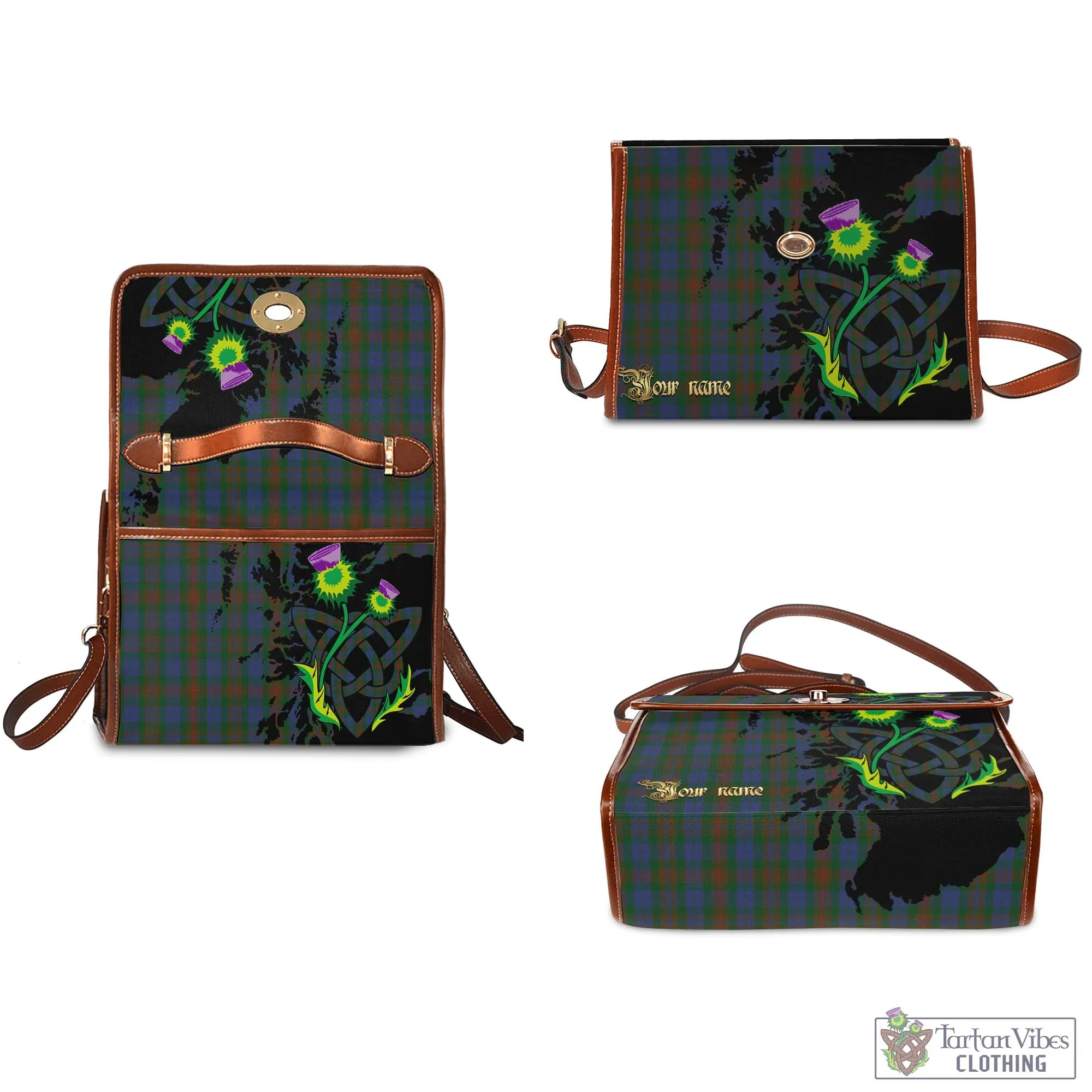 Buchanan Hunting Tartan Waterproof Canvas Bag with Scotland Map and Thistle Celtic Accents