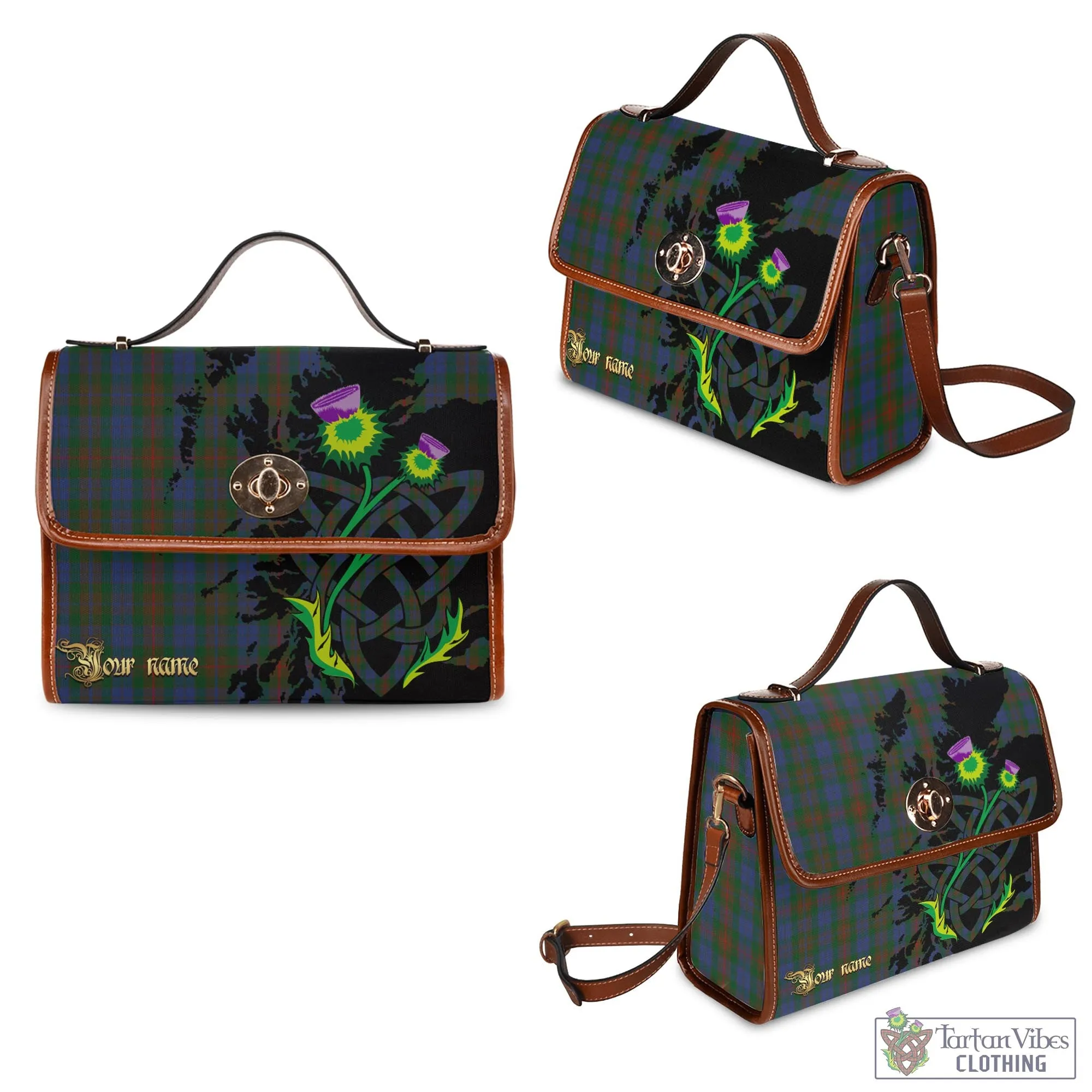 Buchanan Hunting Tartan Waterproof Canvas Bag with Scotland Map and Thistle Celtic Accents