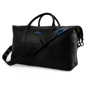 Caballero Large Travel Bag - Black Leather w/ Jean Navy Stitching by Pampeano