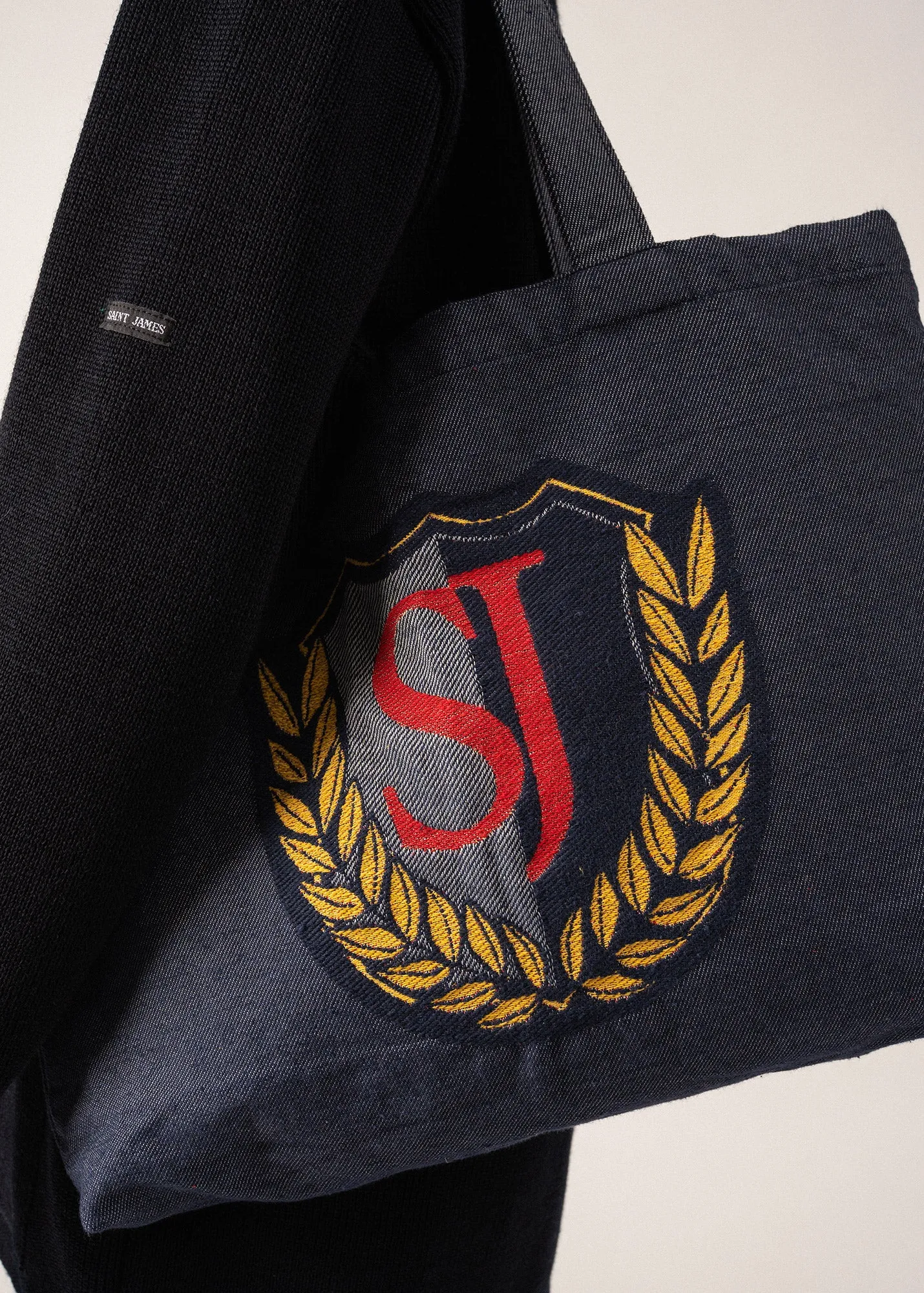 Campus Tote Bag - with SAINT JAMES badge (JEAN/ROUGE)