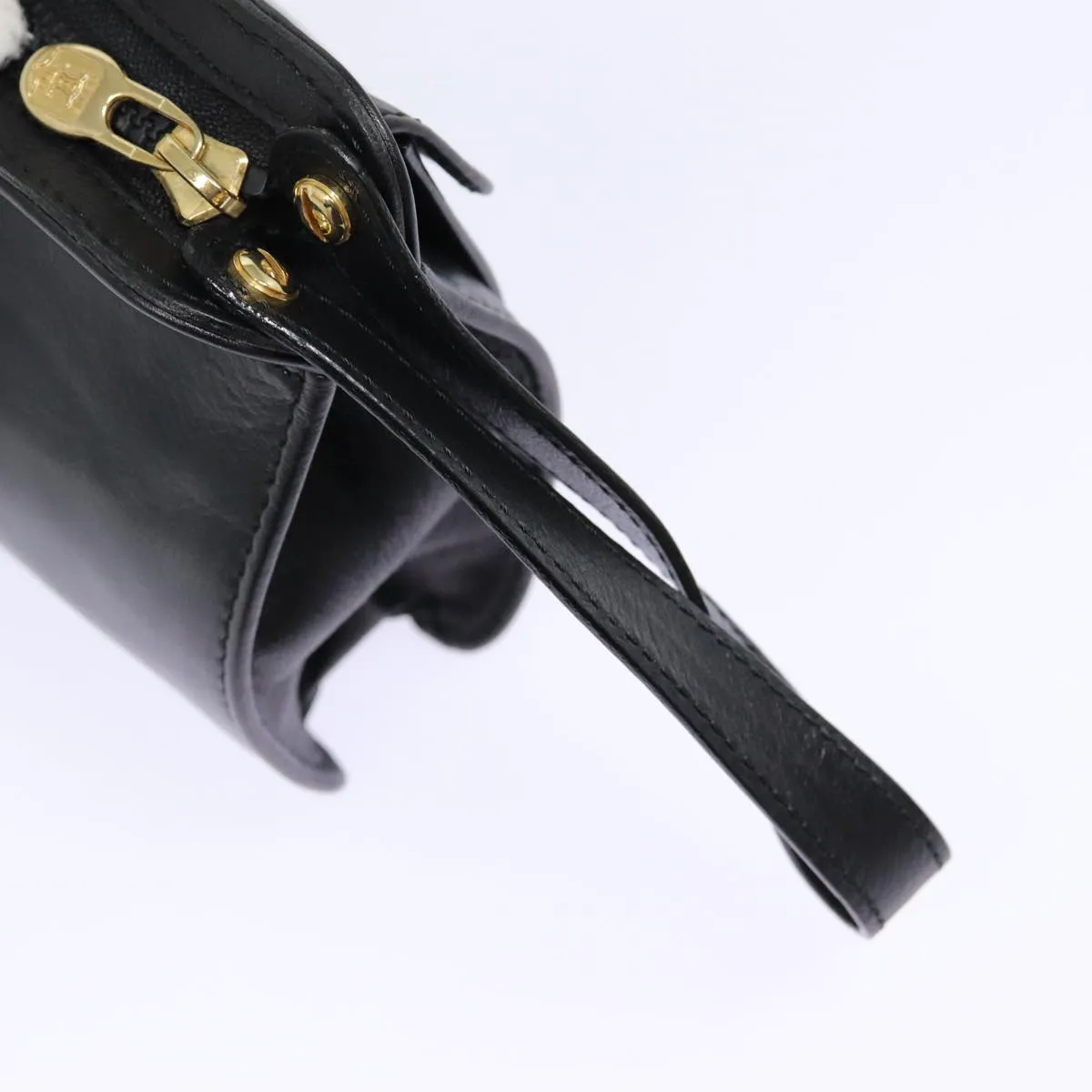 CELINE Clutch Bag Leather Black Gold Auth 88603