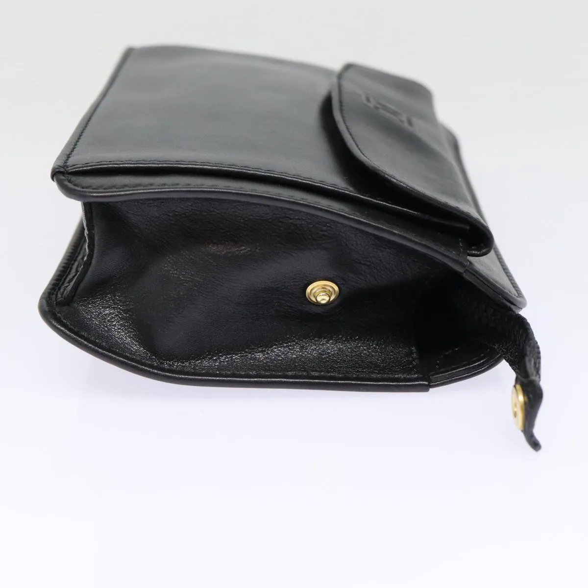 CELINE Clutch Bag Leather Black Gold Auth 88603