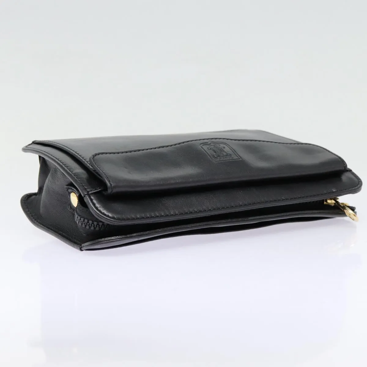 CELINE Clutch Bag Leather Black Gold Auth 88603