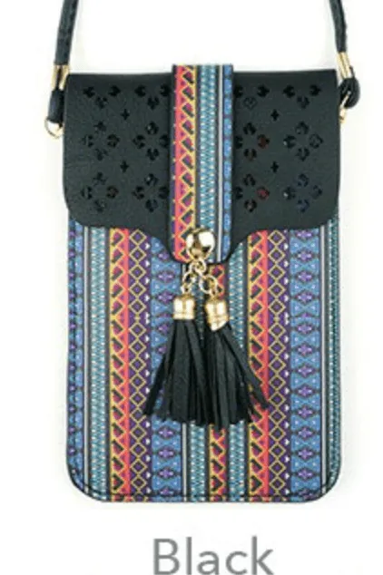 Cell Phone Crossbody in Aztec Print and Clear Window MB0022 -2024