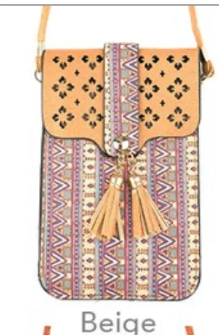 Cell Phone Crossbody in Aztec Print and Clear Window MB0022 -2024