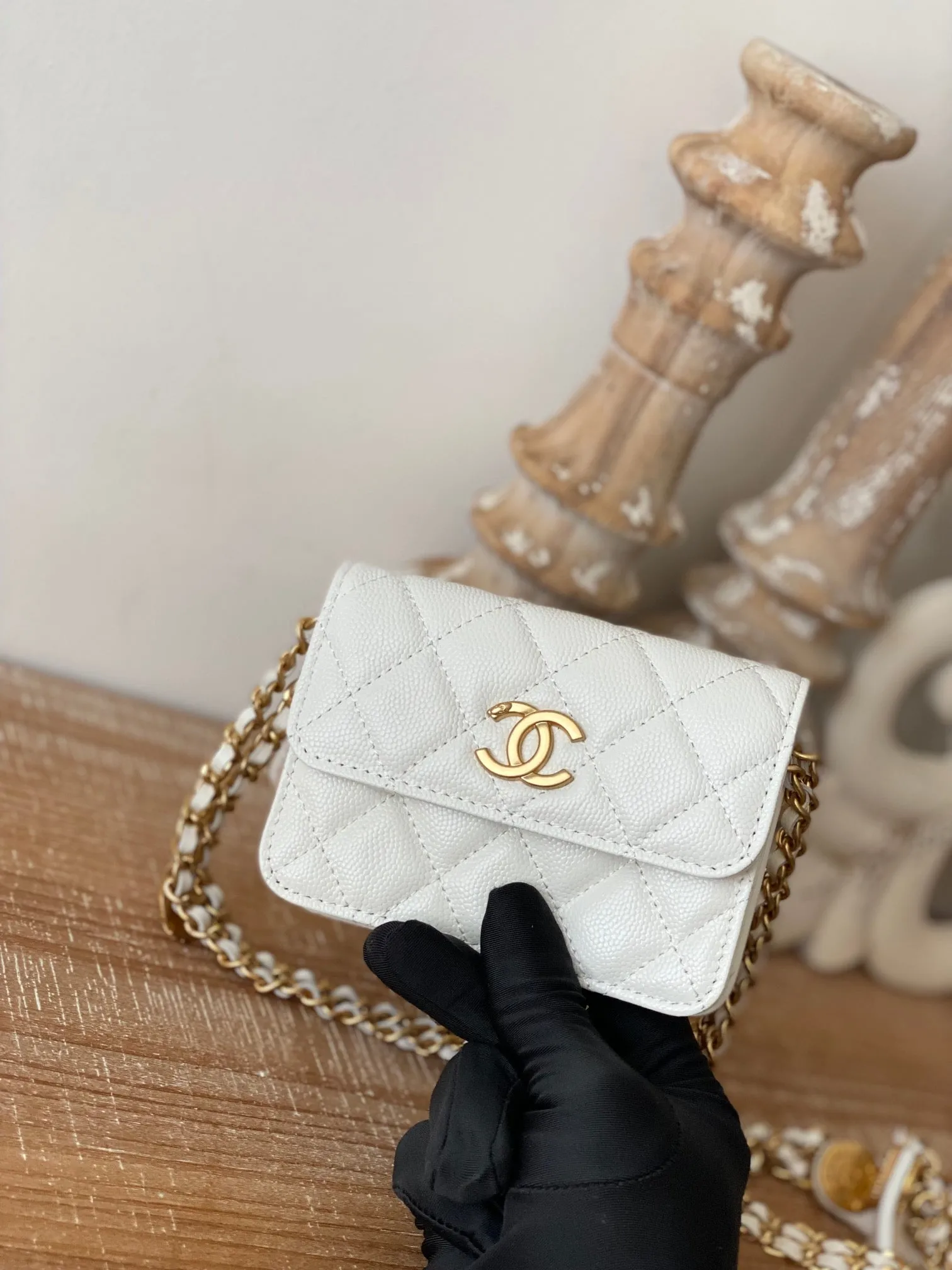 CHL Clutch With Chain White For Women, Women&#8217;s Bags 4.8in/12.3cm