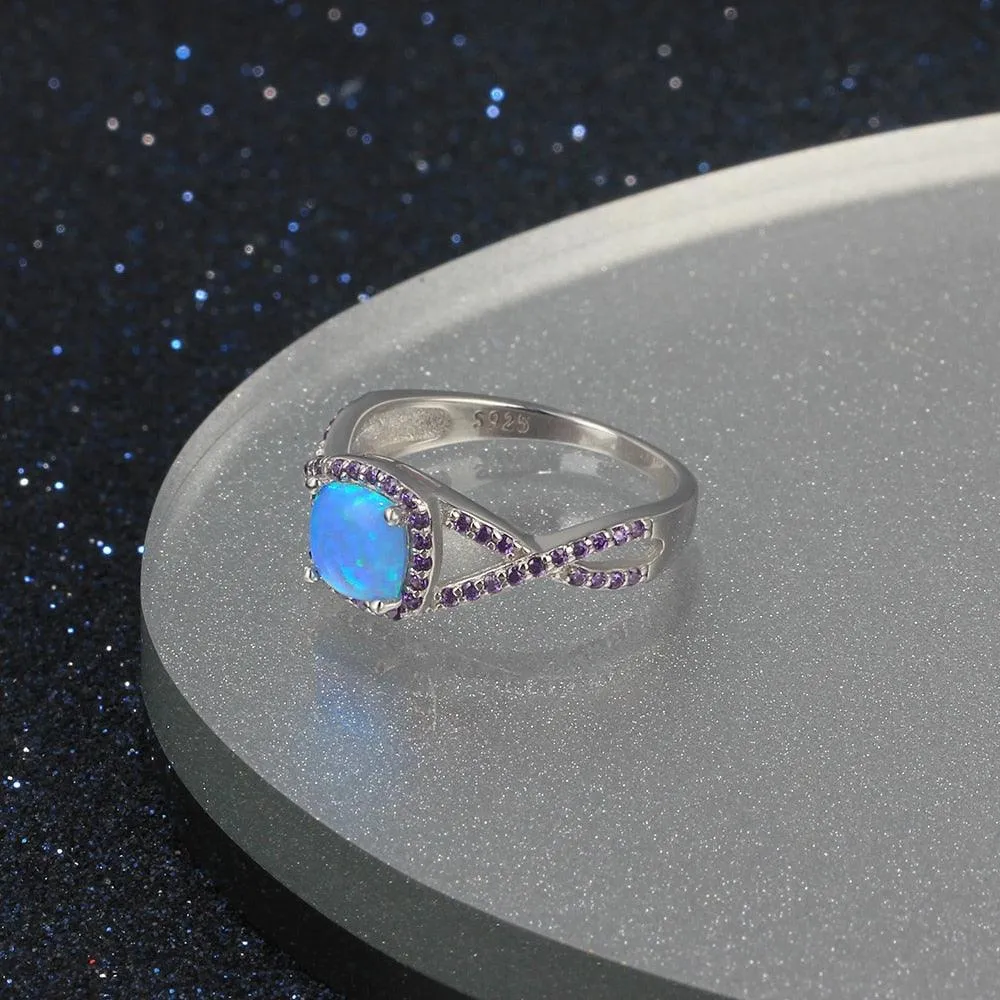 Classic Opal Stone Rings 925 Sterling Silver Criss-Cross Shaped Opal Wedding Ring