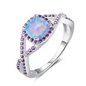 Classic Opal Stone Rings 925 Sterling Silver Criss-Cross Shaped Opal Wedding Ring